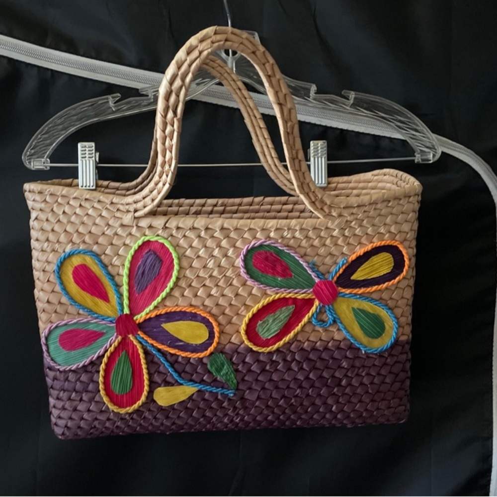 Colorful Woven Tote Bag with Butterfly Design